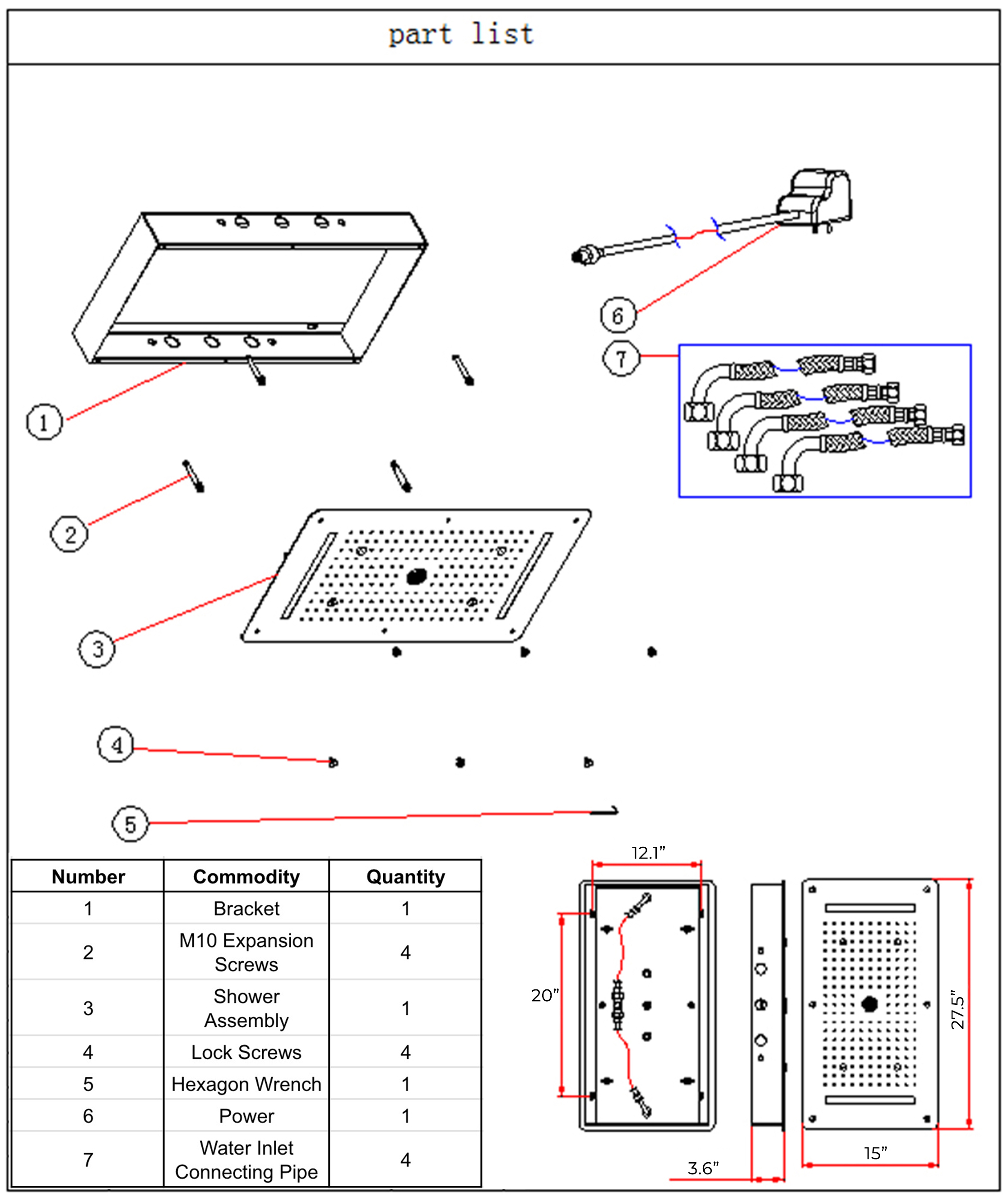 Platinum Shower Set with 5 Functions Thermostatic Mixer with 700×380 LED Ceiling Shower Head 4 Function Rain Waterfall.Spray Mist and Curtain, All in One Installation Manuals