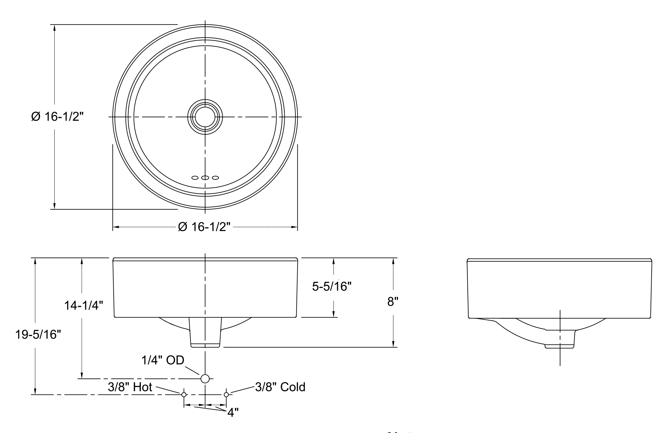 Florence Gold Round Ceramic Bathroom Sink with Faucet, All in One Installation Manuals