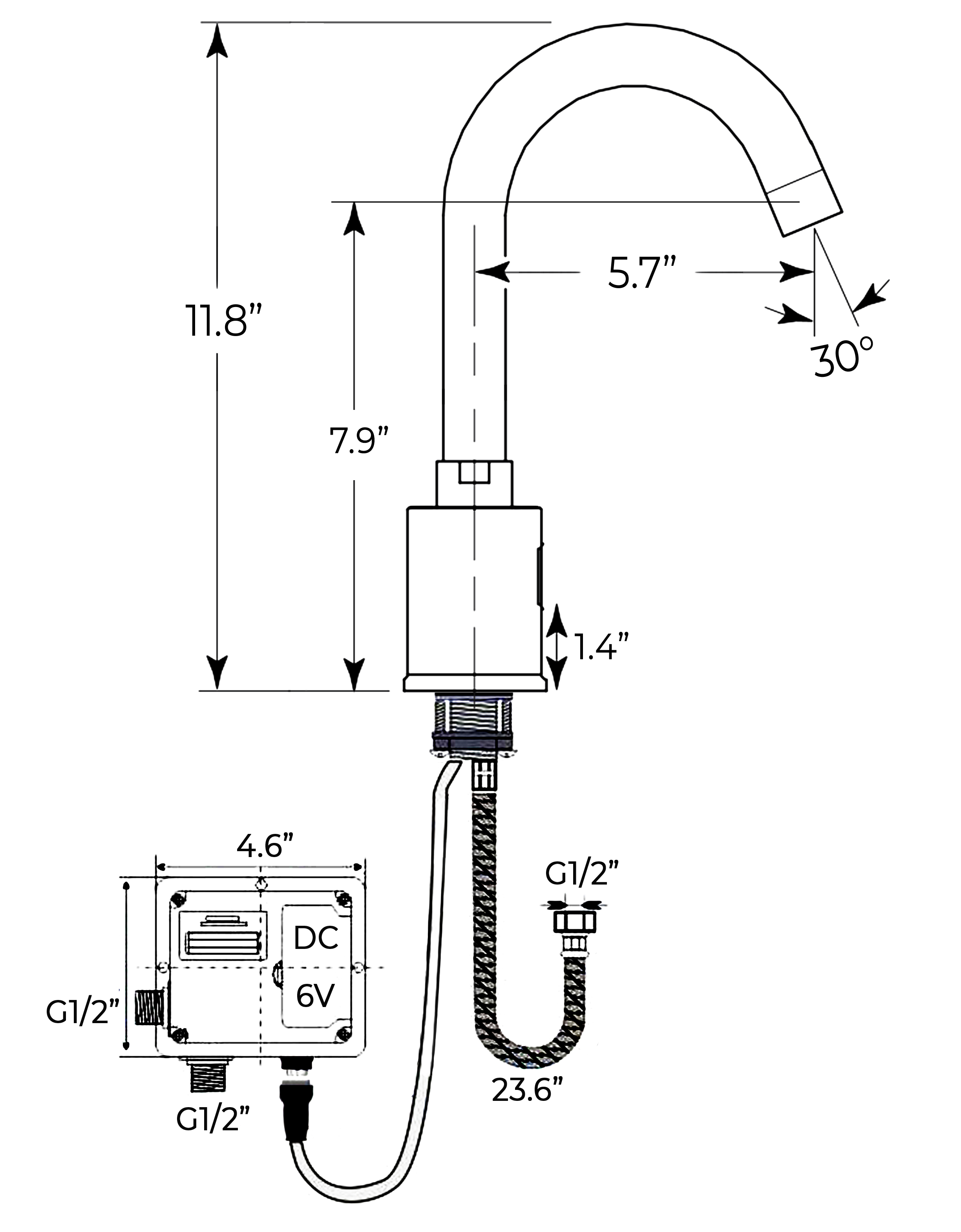 Fontana Wella Goose Neck Automatic Sensor Faucet, All in One Installation Manuals