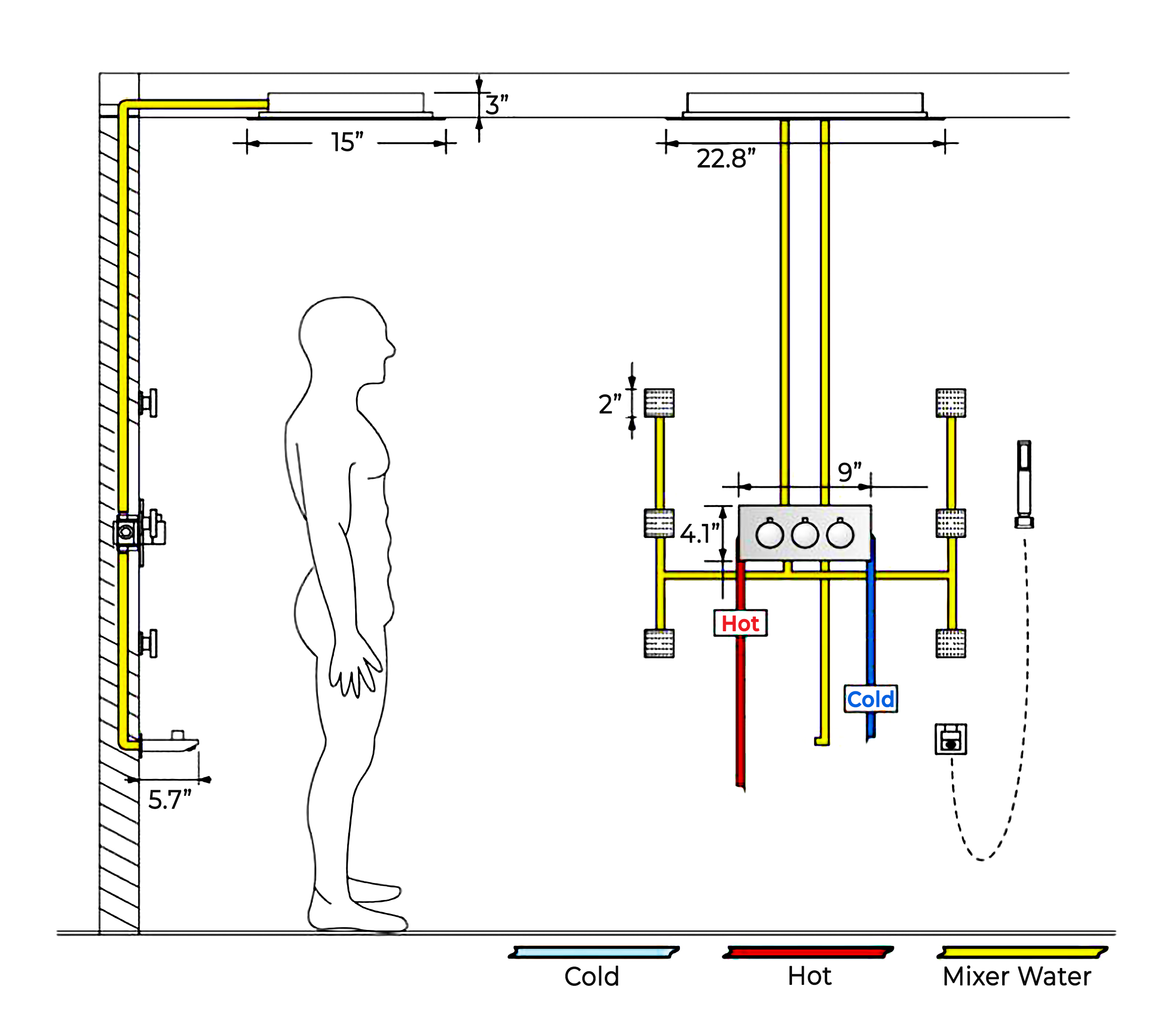 Juno Musical Curved Chrome Waterproof Ceiling Phone Control LED Shower Head with Mixer, All in One Installation Manuals