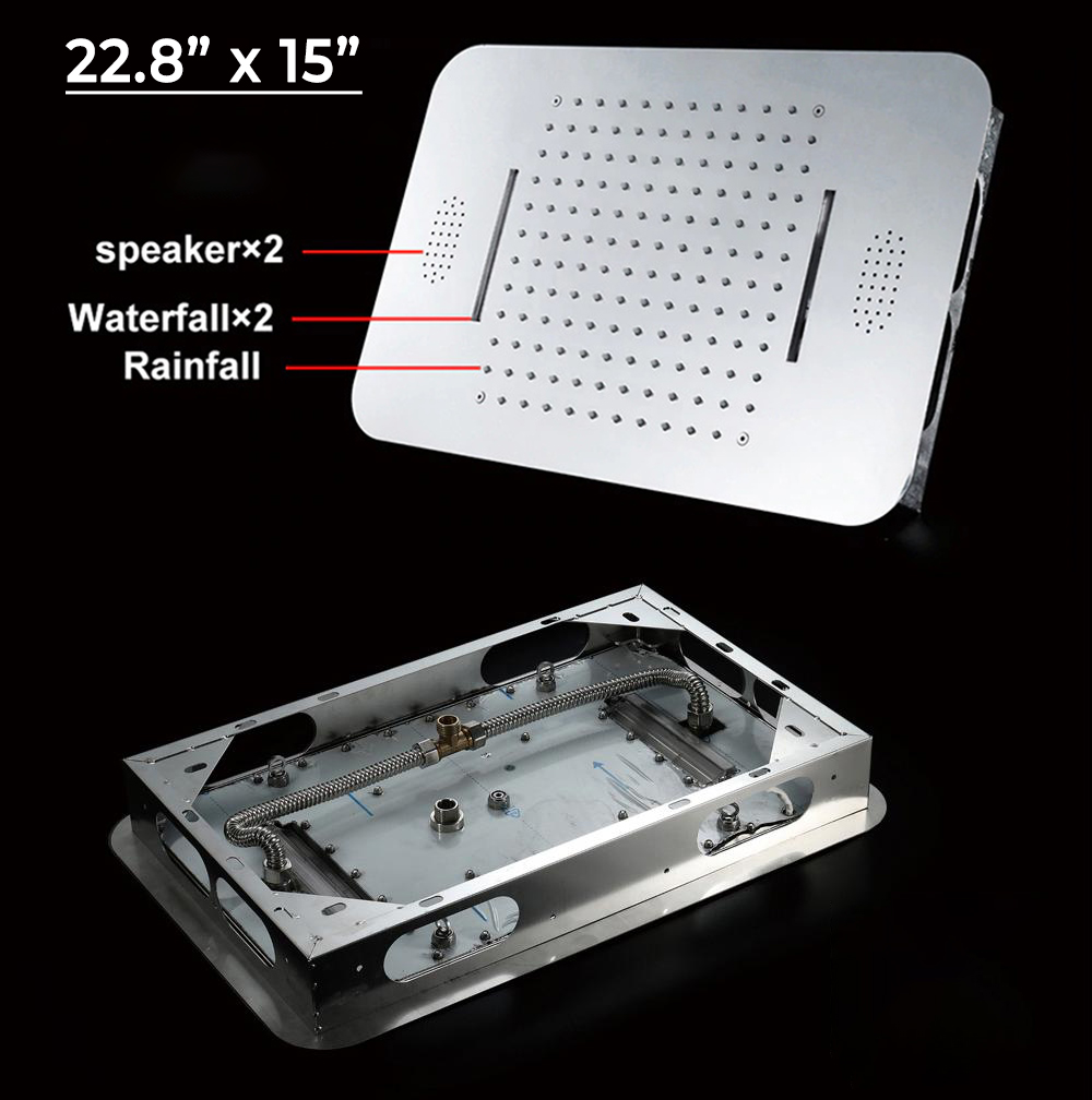 Juno Musical Curved Chrome Waterproof Ceiling Phone Control LED Shower Head with Mixer, All in One Installation Manuals