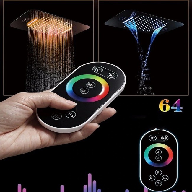Juno Musical Curved Chrome Waterproof Ceiling Phone Control LED Shower Head with Mixer, All in One Installation Manuals