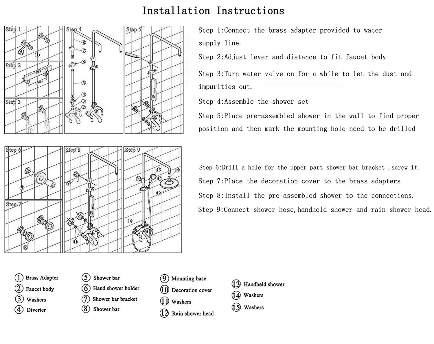 Lamia Thermostatic Double Head Shower Set, All in One Installation Manuals