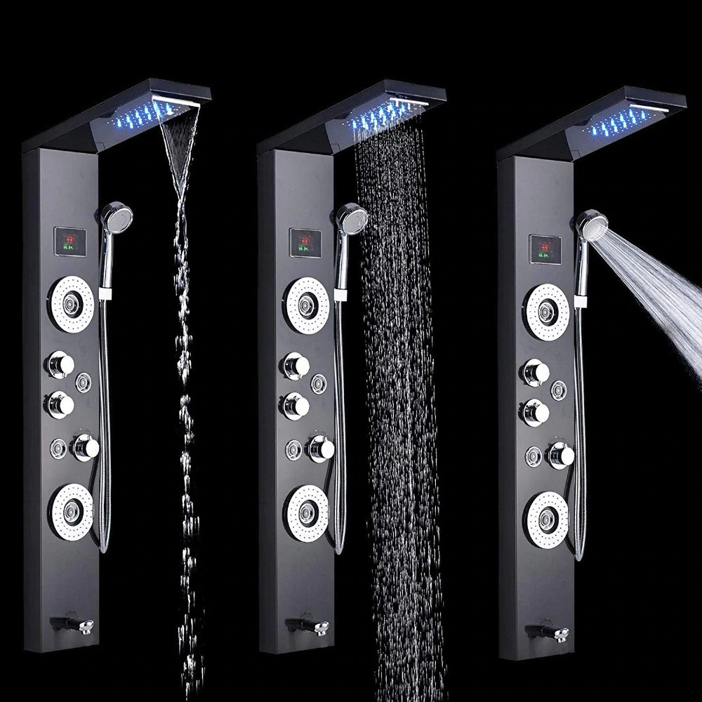 Juno LED Temperature Display Bathroom Shower Panel with Hand Shower, All in One Installation Manuals