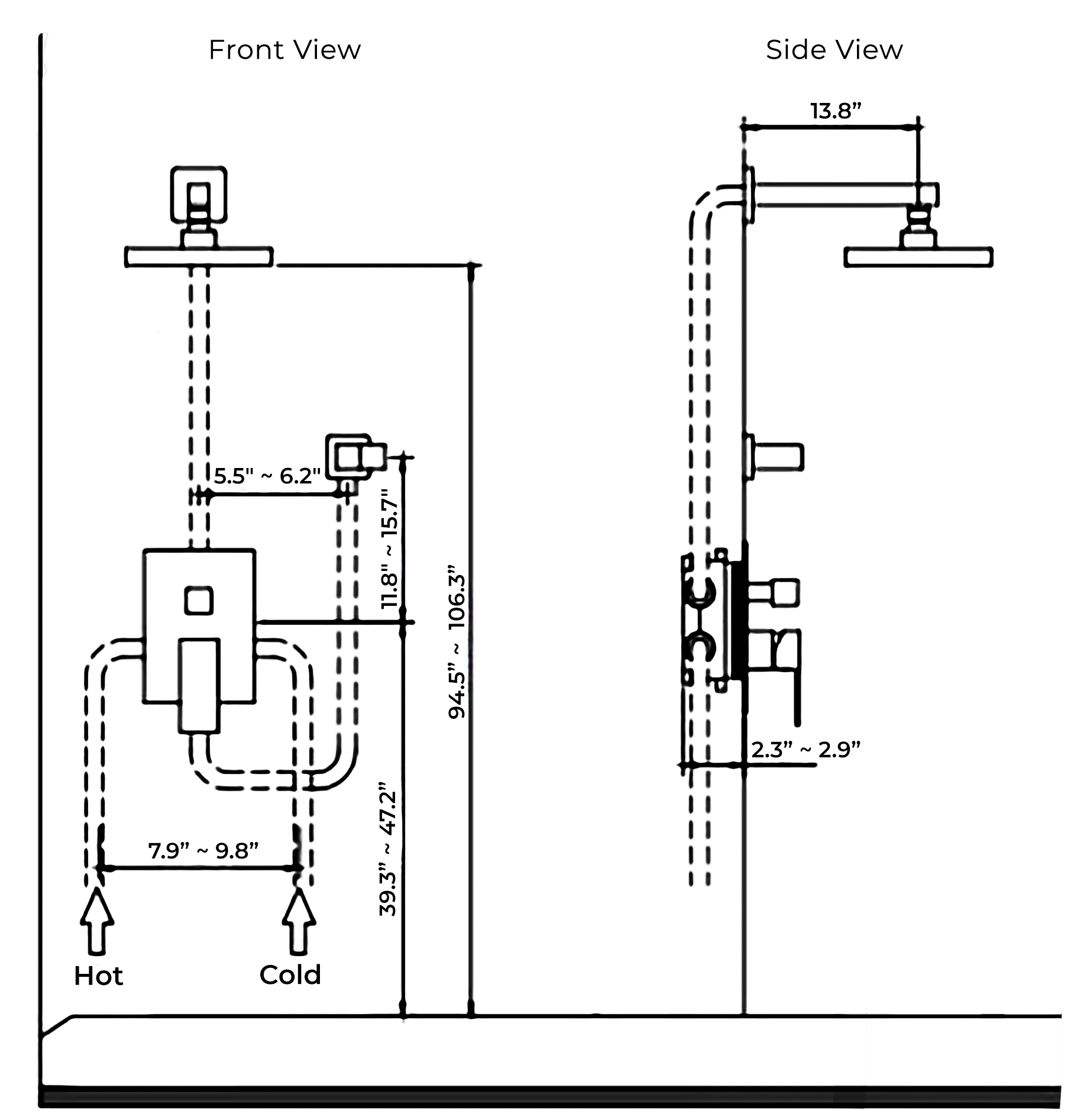 Fontana Lima 16 ” Shiny Gold Finish Water Mixer Wall Shower Faucet Set, All in One Installation Manuals