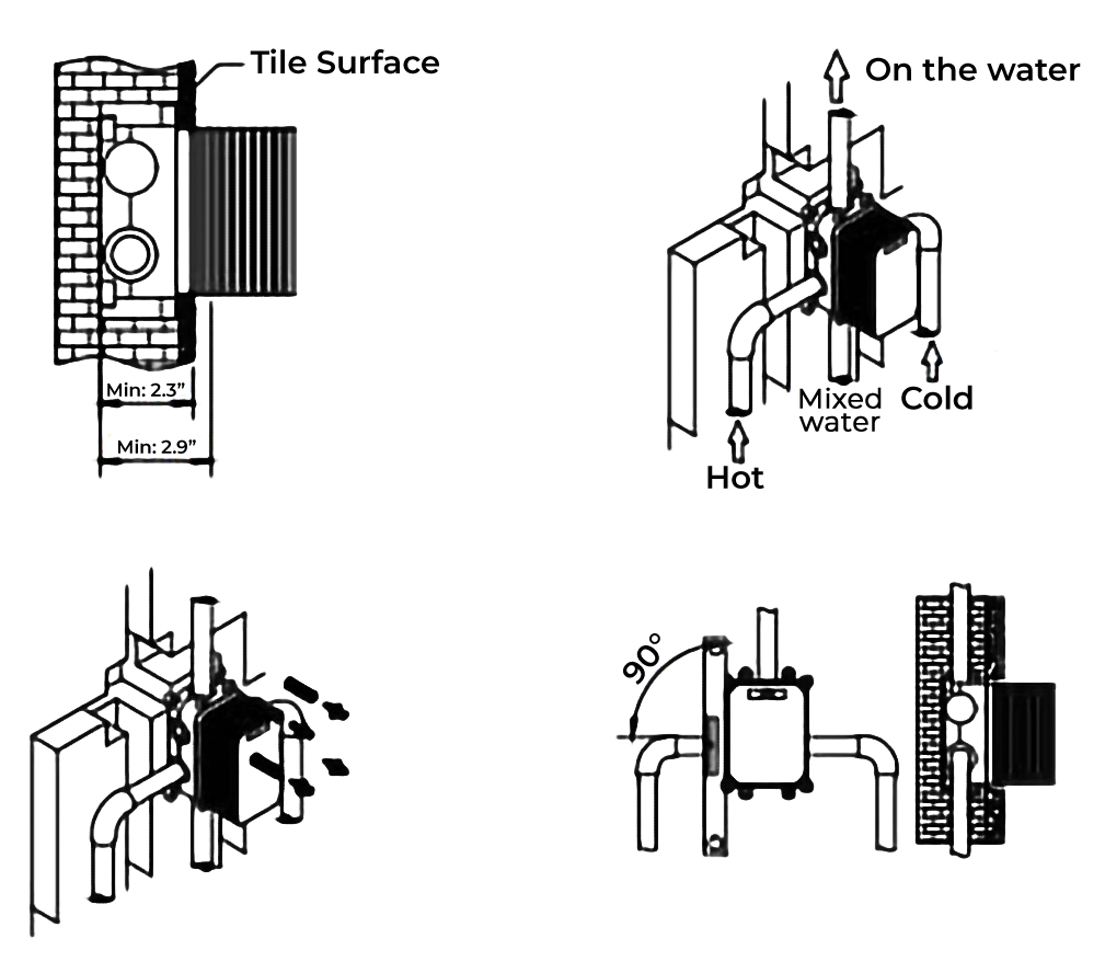 Fontana Lima 16 ” Shiny Gold Finish Water Mixer Wall Shower Faucet Set, All in One Installation Manuals