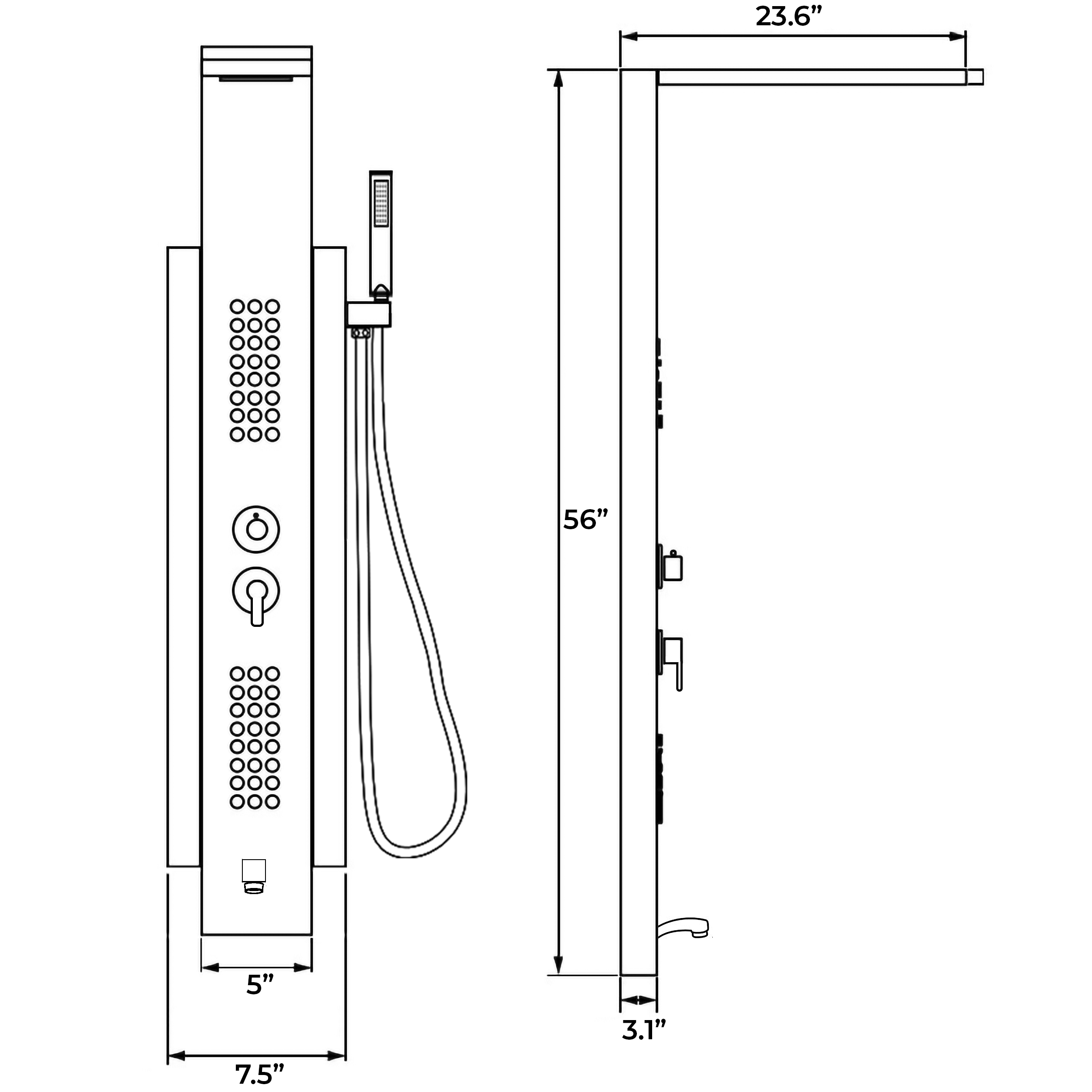 Sintra Stainless Steel Black Shower Panel System with Rainfall Shower & Body Massage Jets, All in One Installation Manuals