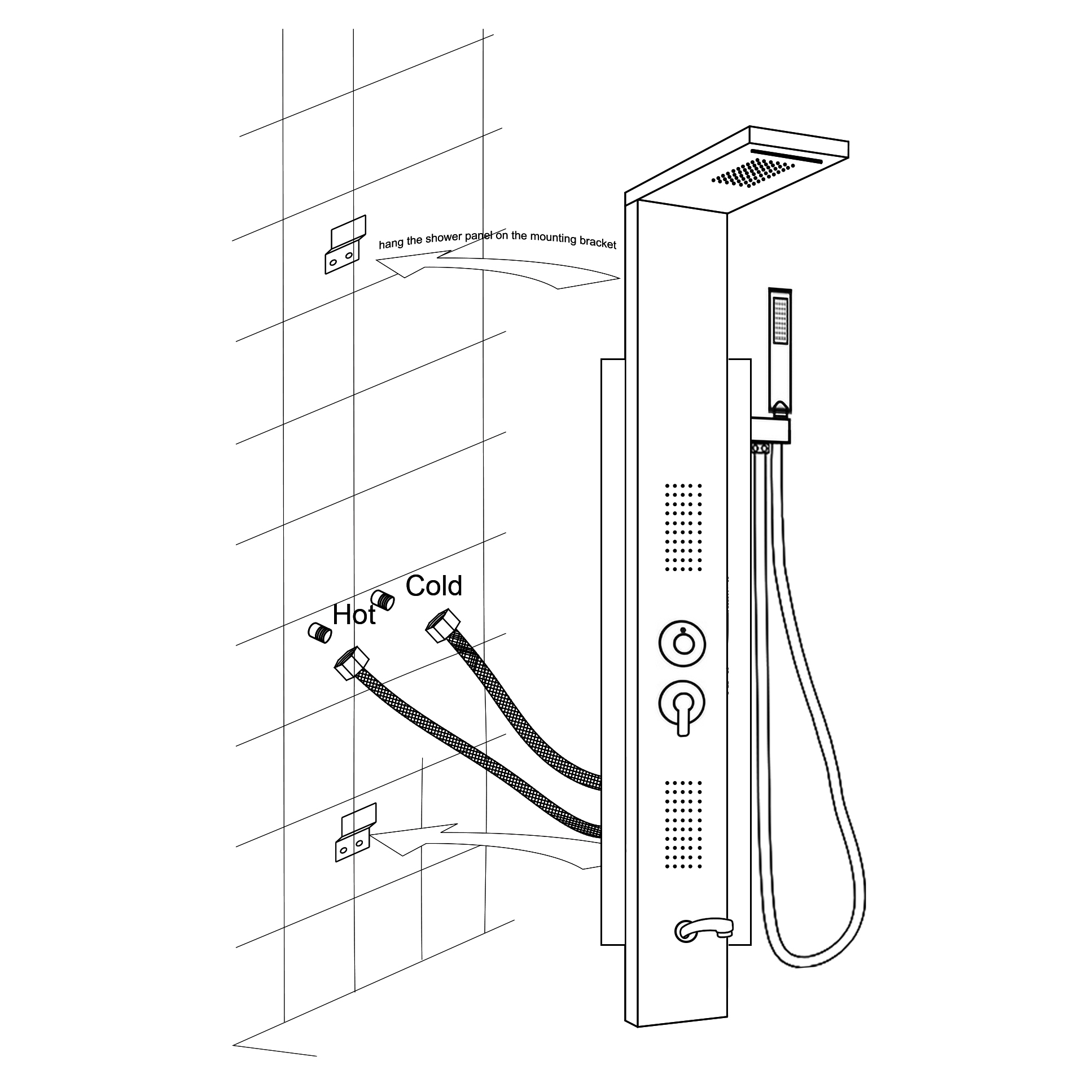 Sintra Stainless Steel Black Shower Panel System with Rainfall Shower & Body Massage Jets, All in One Installation Manuals