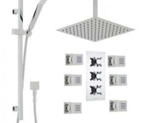 Reno Chrome Finish Ceiling Mount Shower Head Set with 6 Body Massage Shower Jets