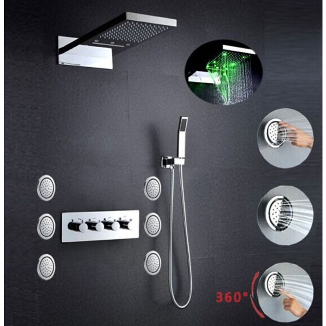 Lecce Luxury Shower System with 6 Round Body Massage Jets, All in One Installation Manuals