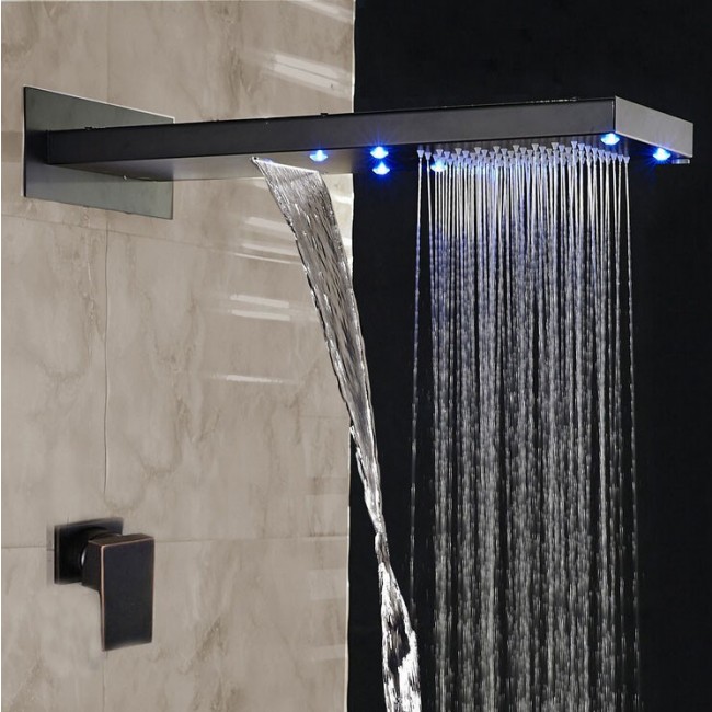 Billa Rainfall Oil Rubbed Bronze Water Fall Rain Fall Shower Head with Single Handle Controller, All in One Installation Manuals