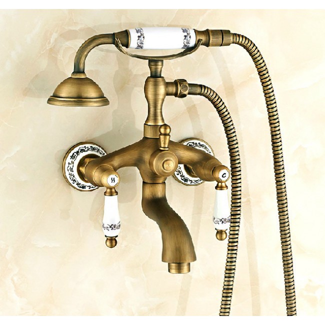 Antique Bronze Bathtub Mixer Faucet Ceramic Handles, All in One Installation Manuals