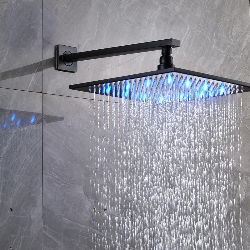 Fontana Oil Rubbed Bronze Square Color Changing LED Rain Shower Head with Mixing Valve Controller (Solid Brass), All in One Installation Manuals