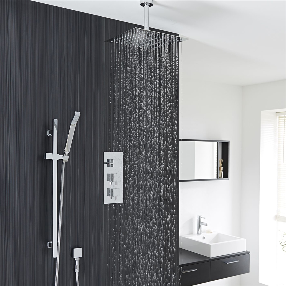 Chrome Finish Rain Shower Head System Available in Different sizes, All in One Installation Manuals