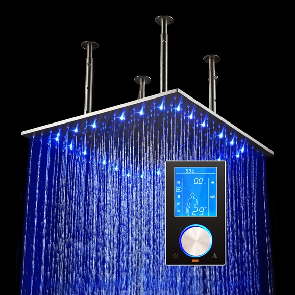 24″ Multi Color Water Powered Led Ceiling Mount Shower Head with Digital Mixer, All in One Installation Manuals