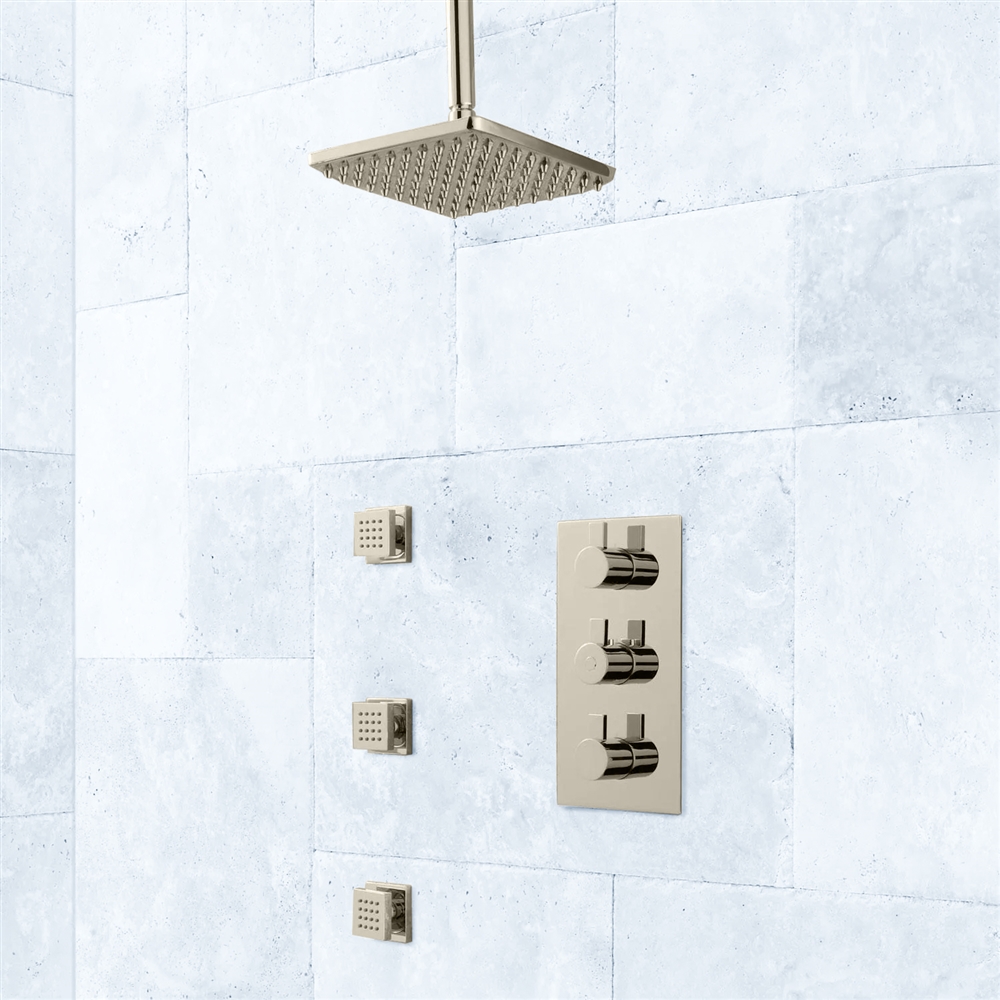 Thermostatic Shower System Rainfall Shower – 3 Body Jets-Brushed Nickel, All in One Installation Manuals