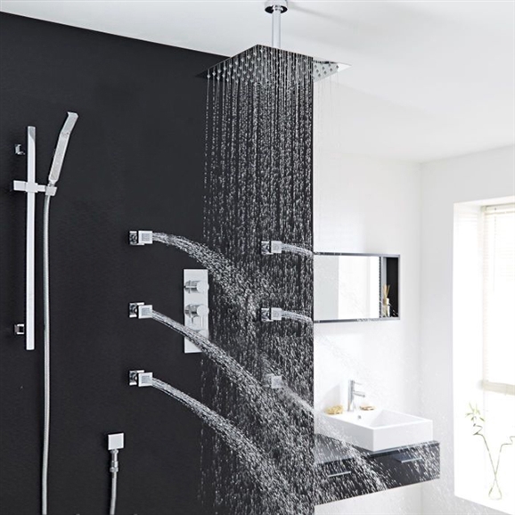 Lima Thermostatic Shower System 3 Way Mixer with 6 Body Spa Sprays, All in One Installation Manuals
