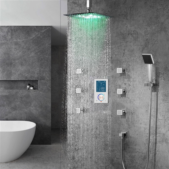 The Trialo Solid Brass Color Changing LED Rain Shower Head with 3 Way Digital Mixer and 360&deg; Adjustable Body Jets, All in One Installation Manuals