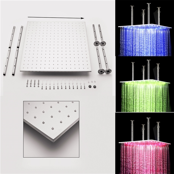 20 Inch Stainless Steel Square Color Changing LED Rain Shower Head, All in One Installation Manuals