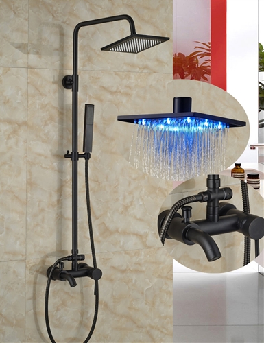 Renalto Single Handle LED Square Shower Head Wall Mount Shower Set Oil Rubbed Bronze W/ Hand Shower, All in One Installation Manuals