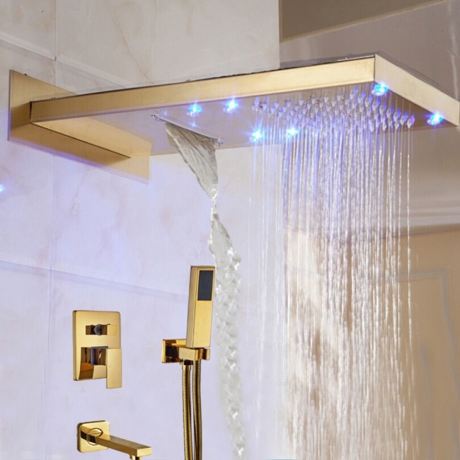 Lava Wall Mount Color Changing LED Gold Finish Shower Set with Handheld Shower Head, All in One Installation Manuals