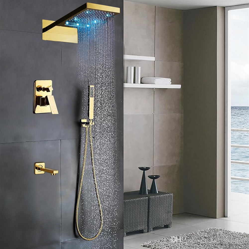 Cr&eacute;teil LED Colors Waterfall Rain Gold Tone Finish Shower Set, All in One Installation Manuals