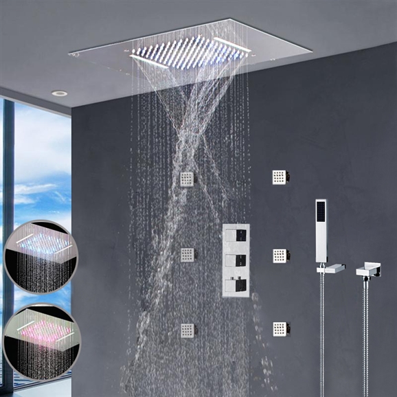 The Nariman Solid Brass Color Changing LED Rain Shower Head with Mixer and Adjustable Body Jets, All in One Installation Manuals