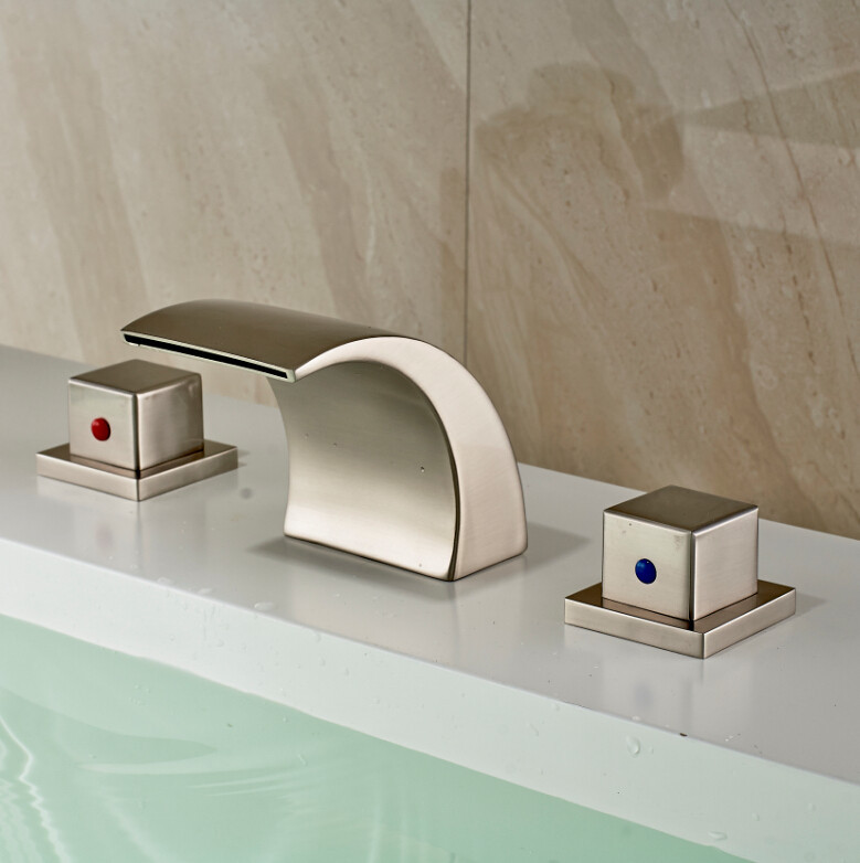 Quito Brushed Nickel Deck Mounted Double Handled Bathtub Faucet., All in One Installation Manuals