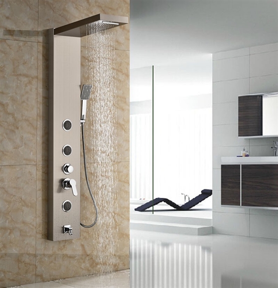 Contemporary Massage Shower Panel with Brushed Nickel Finish, All in One Installation Manuals