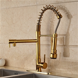 Curitiba Deck Mounted Gold Finish Kitchen Sink Faucet with Pull Down Sprayer, All in One Installation Manuals