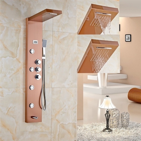 Fontana Wall Mounted Gold Finish Rain-Waterfall Shower Panel, All in One Installation Manuals