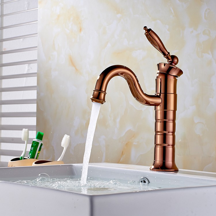 Caen Single Handle Rose Gold Bathroom Sink Faucet, All in One Installation Manuals