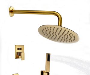 Designer Wall Mount Gold Finish Single Lever Round Shower Set with Handheld Shower Head