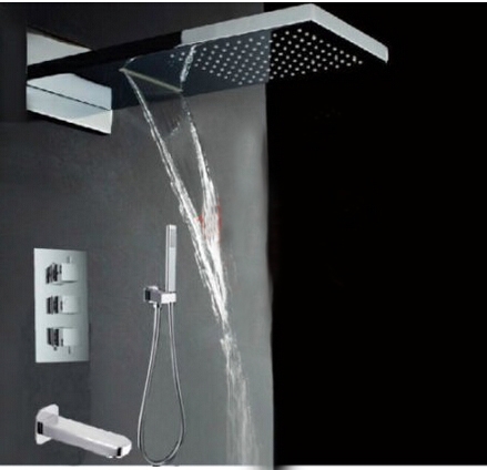 Florence Wall Mount Waterfall Rainfall Chrome Finish shower head – with Handheld Shower and Faucet Spout, All in One Installation Manuals