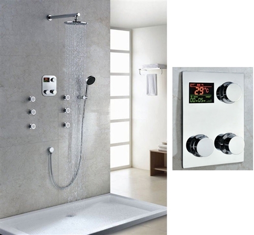 Thermostatic Digital Display Bathroom Rainfall Shower Set, All in One Installation Manuals