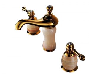 Leo Design Natural Jade Gold Plated Sink Faucet