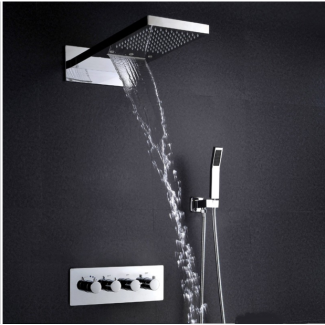 Marina 25″ Wall Mount Color Changing LED Waterfall Rainfall Shower Head with Handheld Shower, All in One Installation Manuals