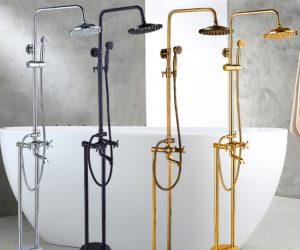 Quinn Free Standing Mounted Bathroom Tub Faucet Rainfall Shower Head And Hand Shower System