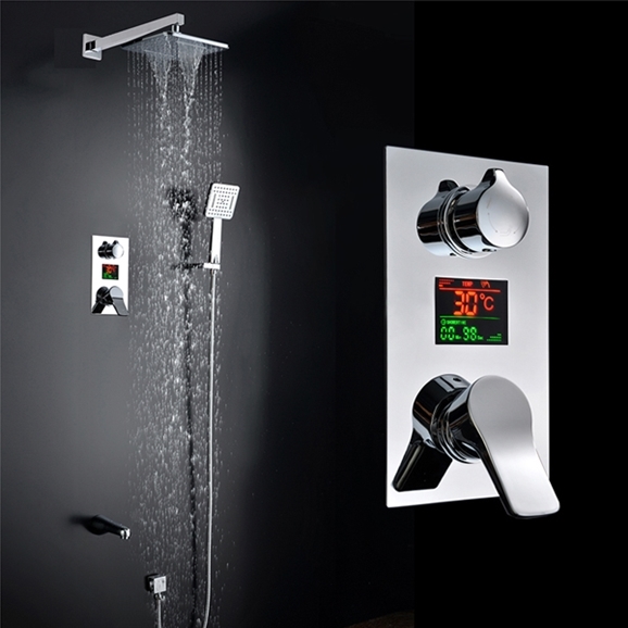 Genoa Wall-Mounted Chrome Finish LED Rainfall Shower Set, All in One Installation Manuals