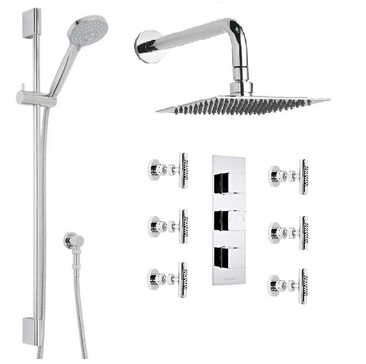Milan Bathroom Shower Set with Square Rainfall Shower Head & Body Massage Jets, All in One Installation Manuals