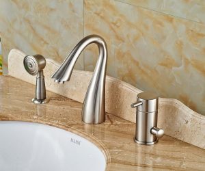 Laconian Brushed Nickel Bathroom Sink Faucet with Handheld Shower