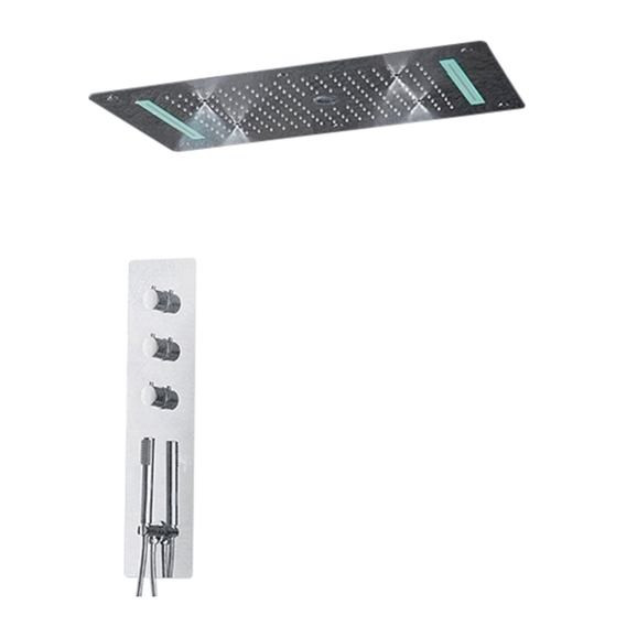 Platinum Shower Set with 5 Functions Thermostatic Mixer with 700×380 LED Ceiling Shower Head 4 Function Rain Waterfall.Spray Mist and Curtain, All in One Installation Manuals