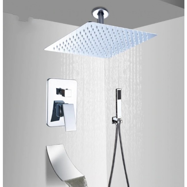 Juno Contemporary Chrome Rainfall Shower Head with Hand-Held Shower & Faucet, All in One Installation Manuals