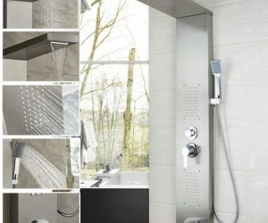 Juno Wall Mounted Steel Shower Panel With Massage System & Spout