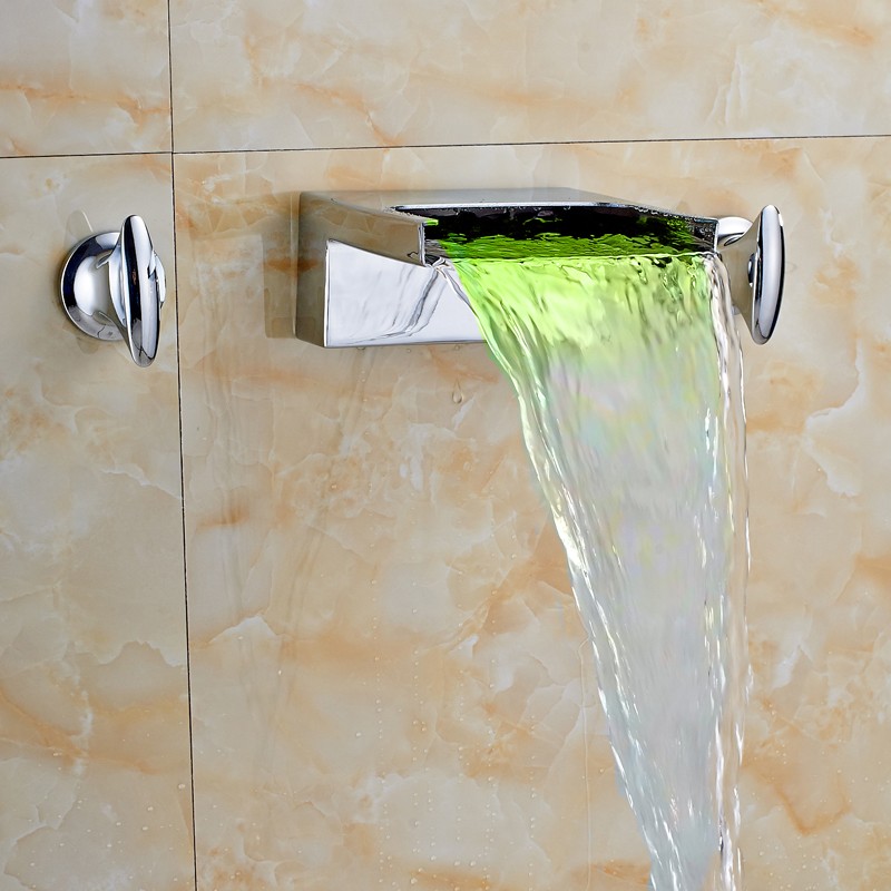 Carrara LED Wall Mounted Waterfall Dual Handle Bathroom Faucet, All in One Installation Manuals