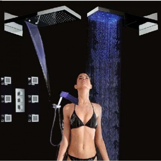 Juno 22″ LED Waterfall Shower Faucet with Shower Jet, All in One Installation Manuals