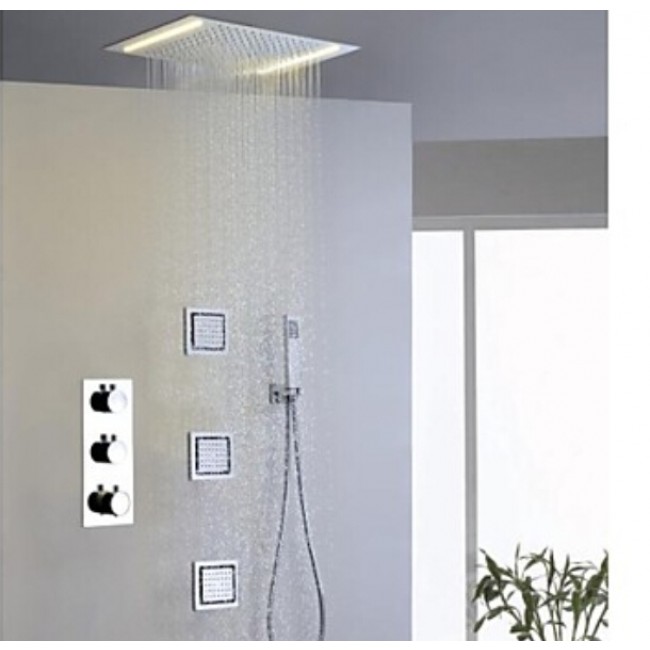 Juno Milan 14″ by 20″ Recessed Mounted LED Shower Head with Body Massage Shower Jets, All in One Installation Manuals