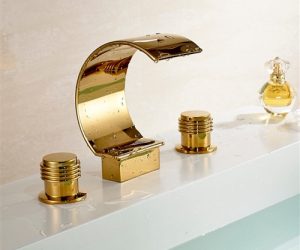 Waterfall Solid Brass Gold Finish Mixer Bathtub Faucet