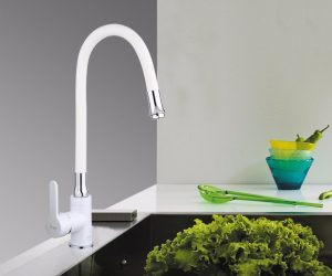 Benevento White Deck Mounted Chrome Brass Kitchen Faucet