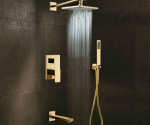 Génial Gold Brass Rainfall Shower Set with Waterfall Tub Spout & Handshower